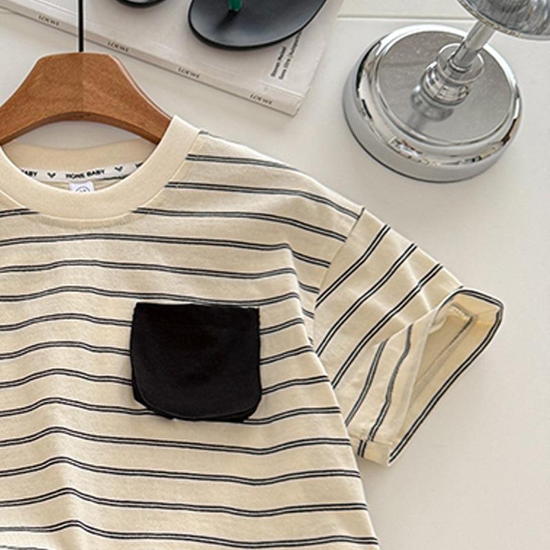 Kids Striped Pure Cotton T-shirt With Shorts