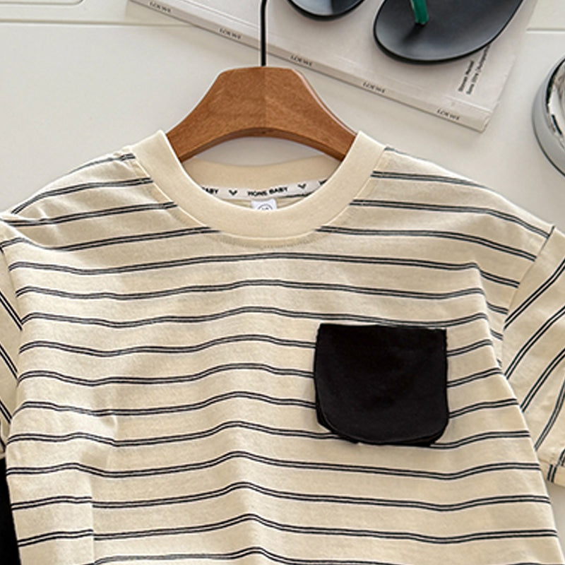 Kids Striped Pure Cotton T-shirt With Shorts