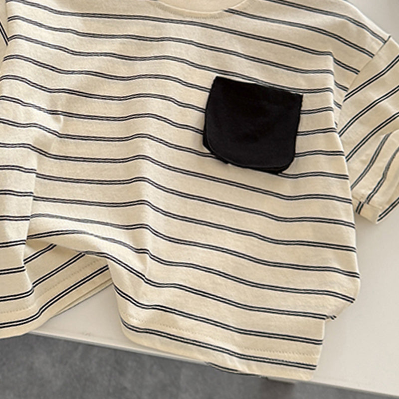 Kids Striped Pure Cotton T-shirt With Shorts