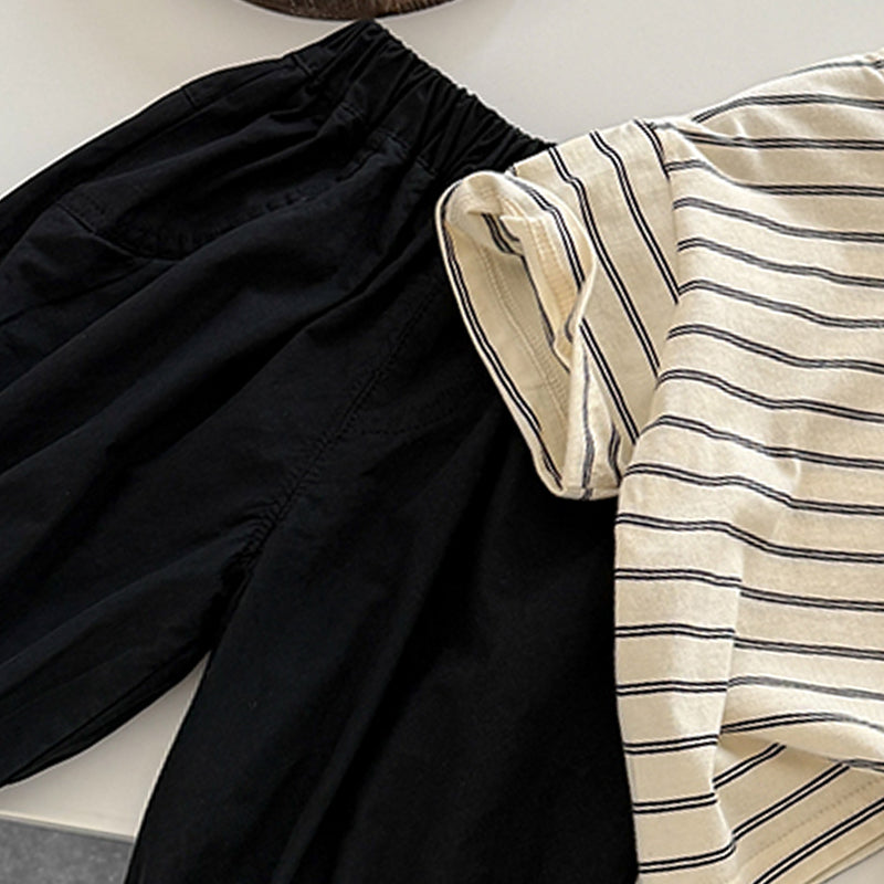 Kids Striped Pure Cotton T-shirt With Shorts