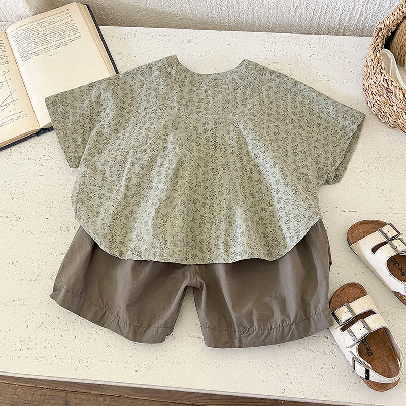Kids Floral Printed Pure Cotton Shirt With Shorts
