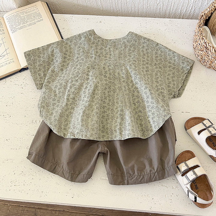 Kids Floral Printed Pure Cotton Shirt With Shorts