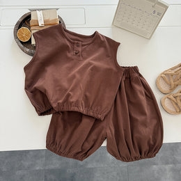 Kids Sleeveless Pure Cotton T-shirt With Shorts