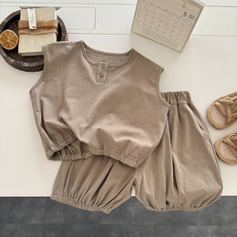 Kids Sleeveless Pure Cotton T-shirt With Shorts