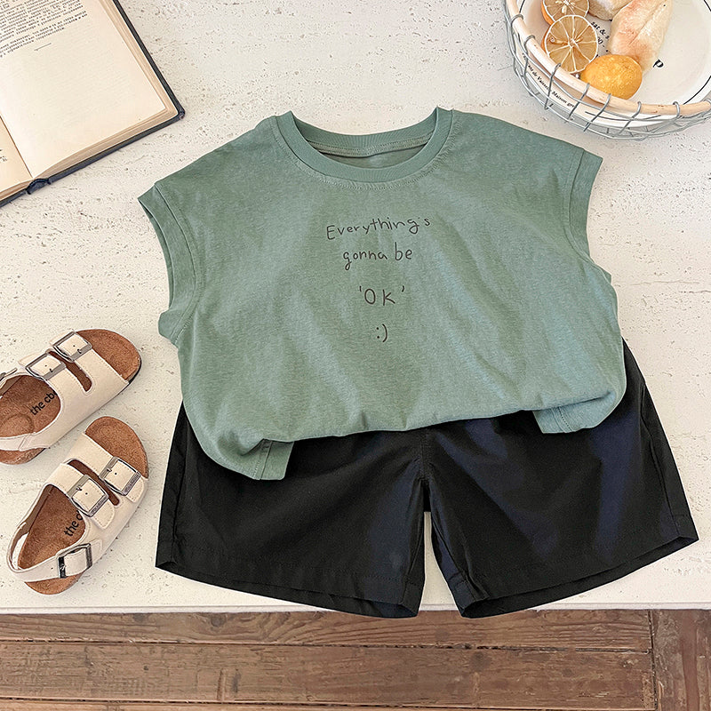 Kids Typography Printed Pure Cotton T-shirt With Shorts