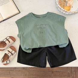 Kids Typography Printed Pure Cotton T-shirt With Shorts