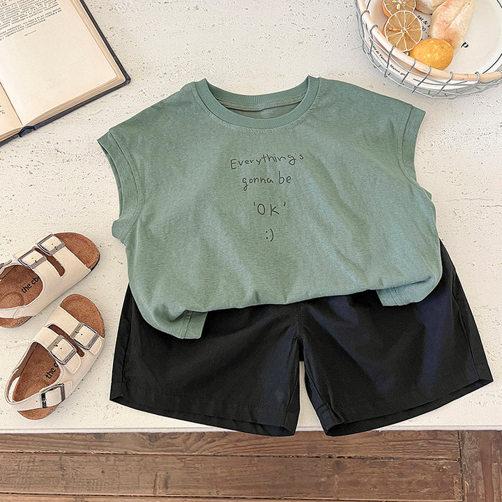 Kids Typography Printed Pure Cotton T-shirt With Shorts