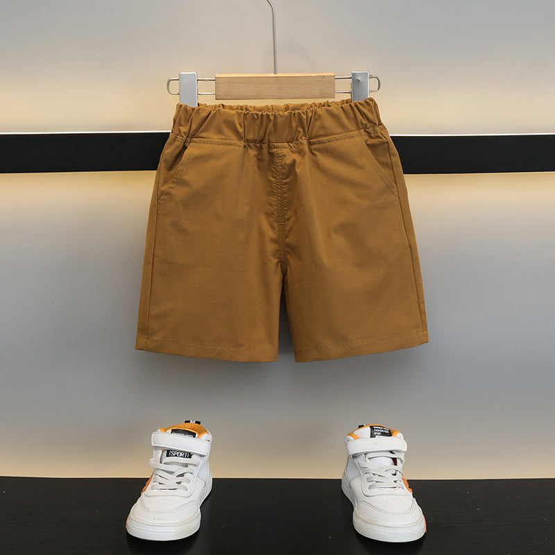 Boys Cream Coloured & Brown Printed Pure Cotton Shirt with Shorts