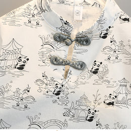 Boys Printed Mandarin Collar Pure Cotton Shirt with Shorts