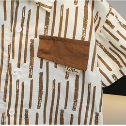 Boys Coffee Brown & White Printed Pure Cotton Shirt with Shorts