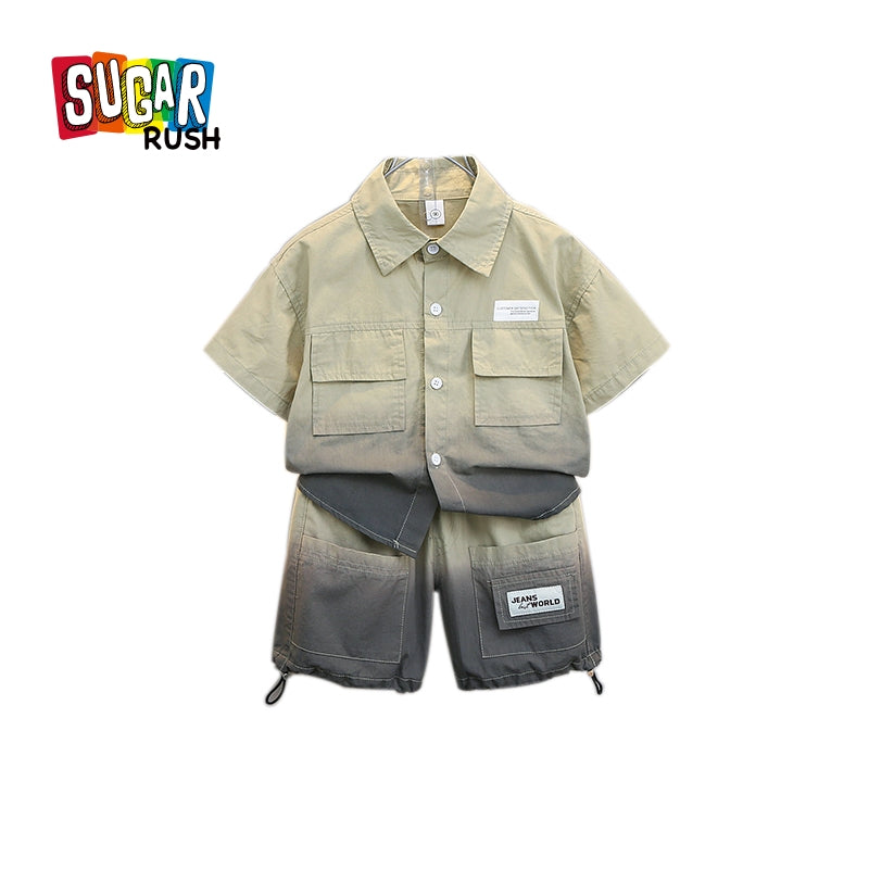 Boys Khaki Tie & Dye Printed Pure Cotton Shirt With Shorts