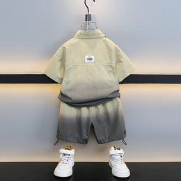 Boys Khaki Tie & Dye Printed Pure Cotton Shirt With Shorts