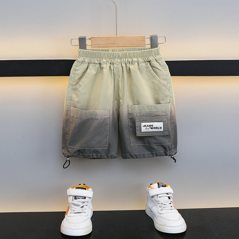 Boys Khaki Tie & Dye Printed Pure Cotton Shirt With Shorts