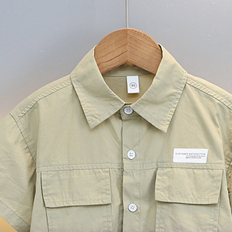 Boys Khaki Tie & Dye Printed Pure Cotton Shirt With Shorts