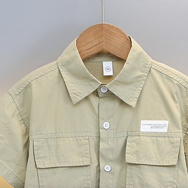 Boys Khaki Tie & Dye Printed Pure Cotton Shirt With Shorts