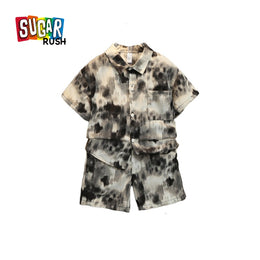 Boys Black & Cream Coloured Dyed Shirt with Shorts