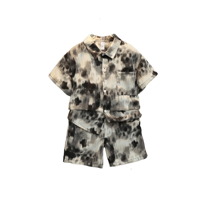 Boys Black & Cream Coloured Dyed Shirt with Shorts