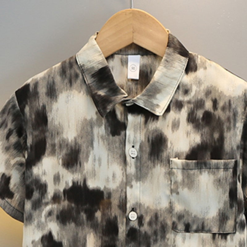 Boys Black & Cream Coloured Dyed Shirt with Shorts