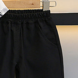 Boys White & Black Dyed Mandarin Collar Shirt & Shorts