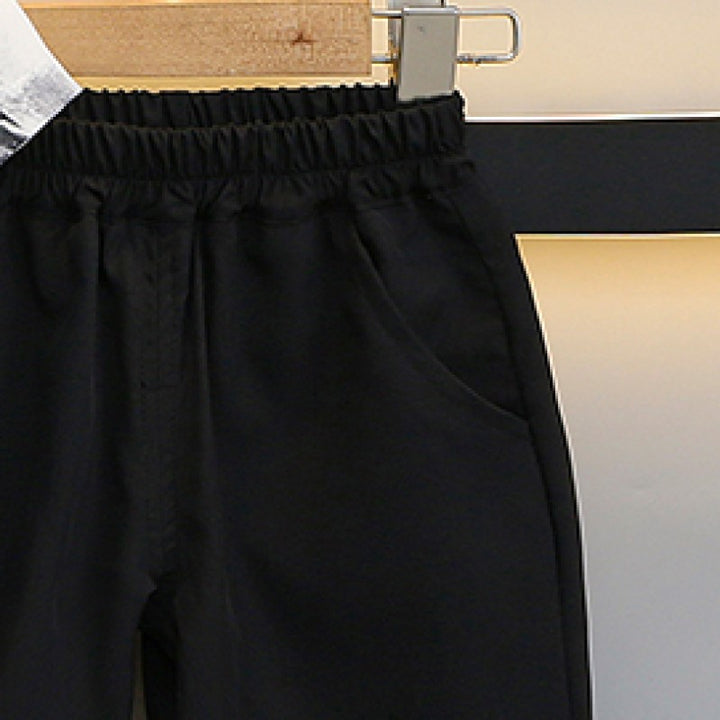 Boys White & Black Dyed Mandarin Collar Shirt & Shorts