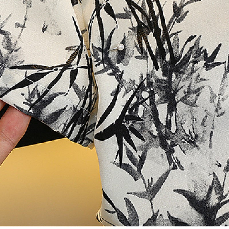 Boys Tropical Printed Mandarin Collar Shirt with Shorts