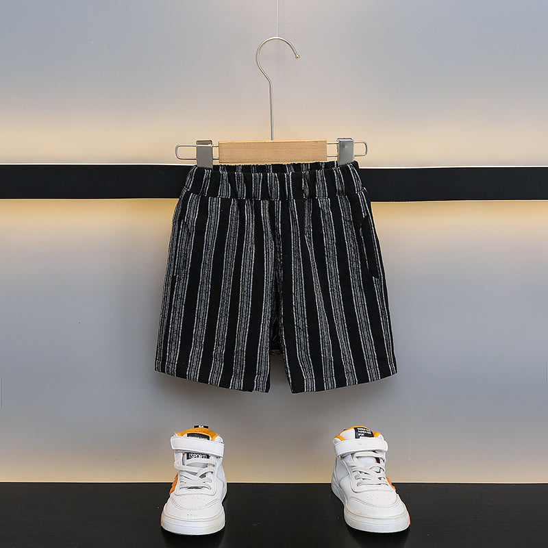 Boys Black & Grey Striped Sleeveless T-shirt with Shorts