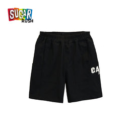 Boys Black Mid Rise Cargo Shorts