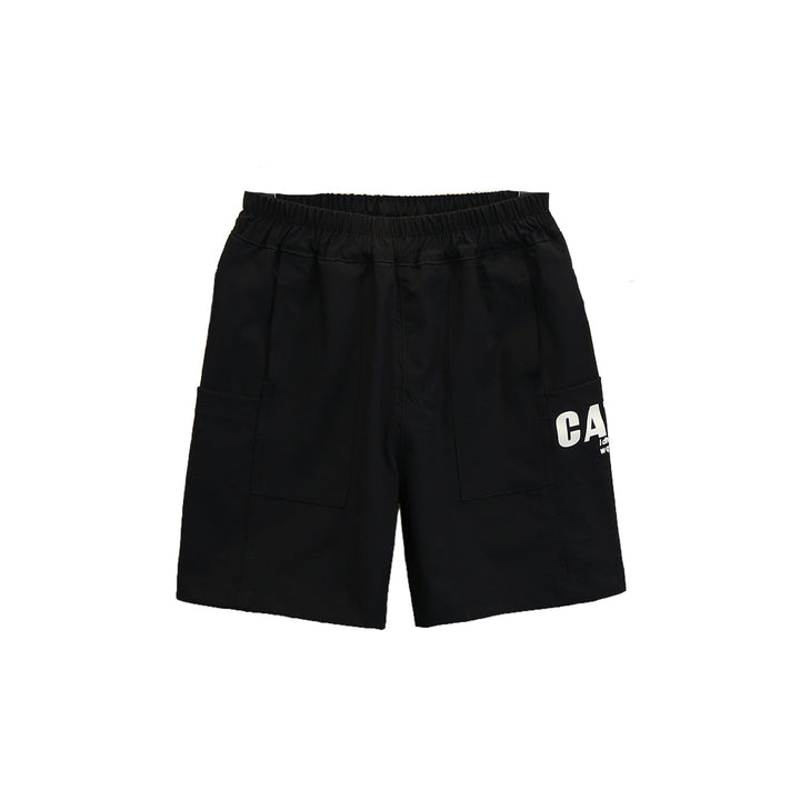Boys Black Mid Rise Cargo Shorts