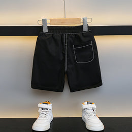Boys Black Mid-Rise Regular Shorts