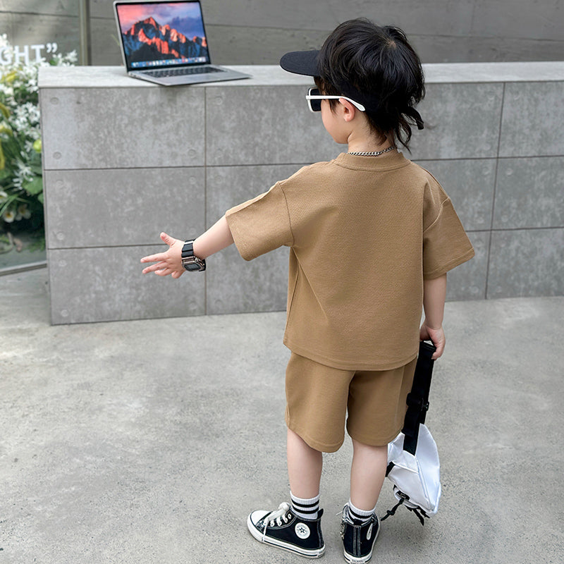 Boys Khaki Colour & Red Printed T-shirt with Shorts