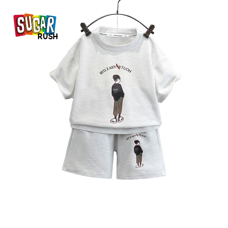 Boys Printed Short Sleeves Round Neck T-shirt with Shorts