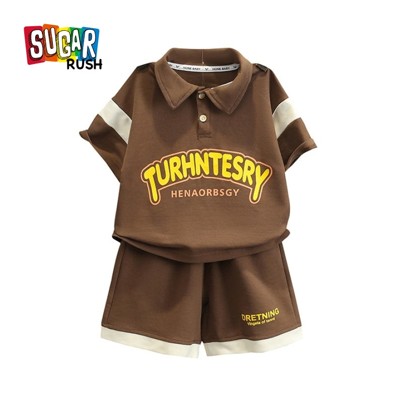 Boys Polo Collar Printed T-shirt with Shorts