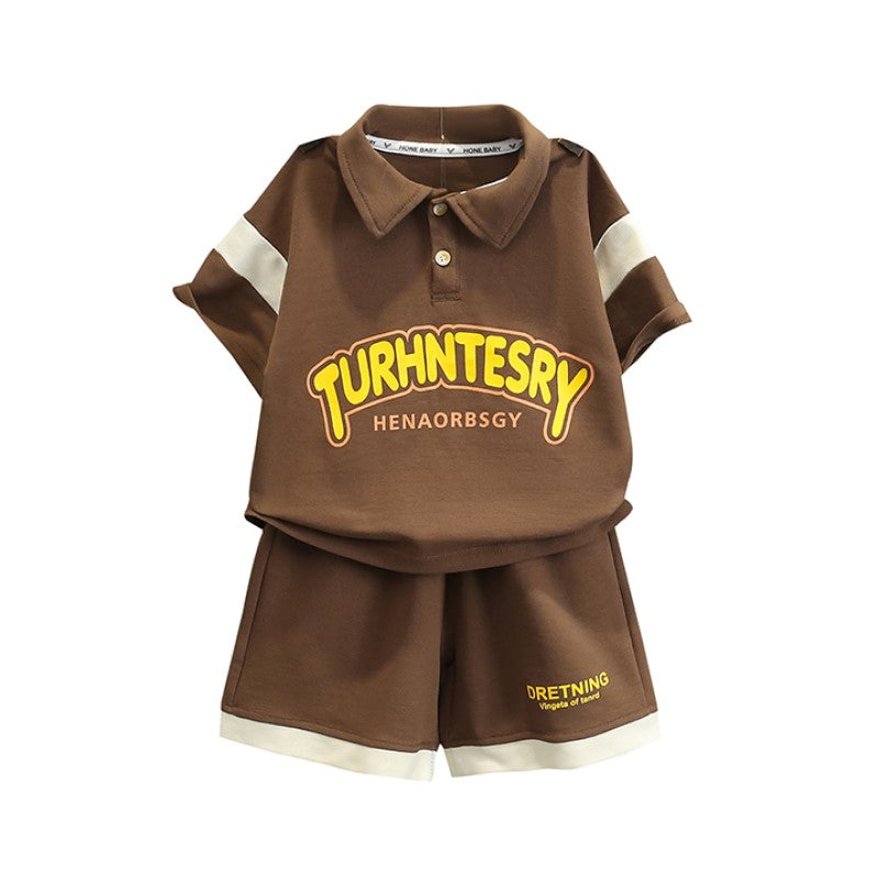 Boys Polo Collar Printed T-shirt with Shorts