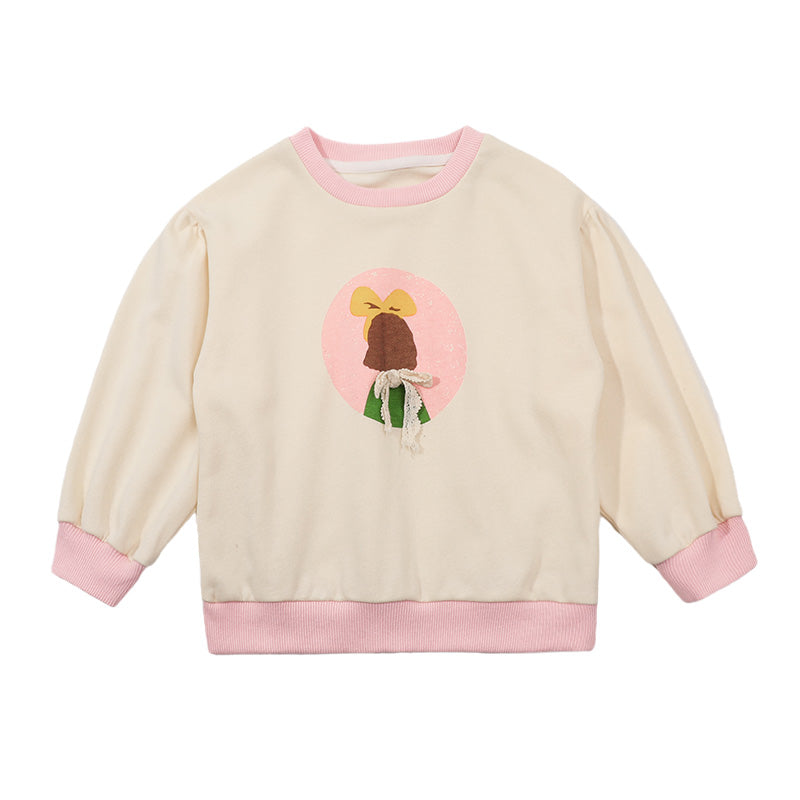 Girls Beige Printed Cotton Sweatshirt