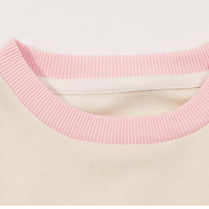 Girls Beige Printed Cotton Sweatshirt