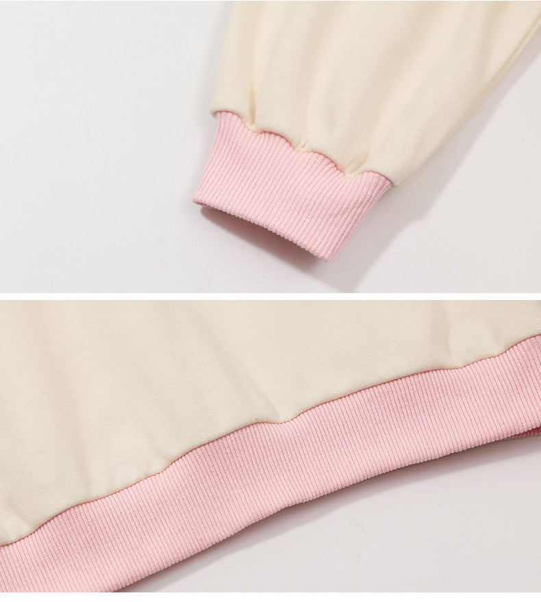 Girls Beige Printed Cotton Sweatshirt