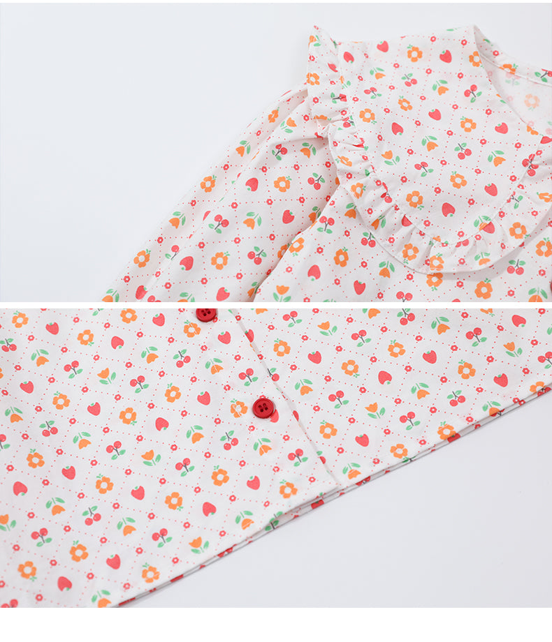 Girls White Conversational Printed Peter Pan Collar Cotton Casual Shirt