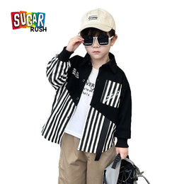 Boys Striped Cotton Spread Collar Curved Casual Shirt