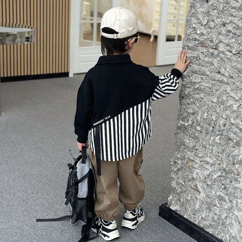 Boys Striped Cotton Spread Collar Curved Casual Shirt