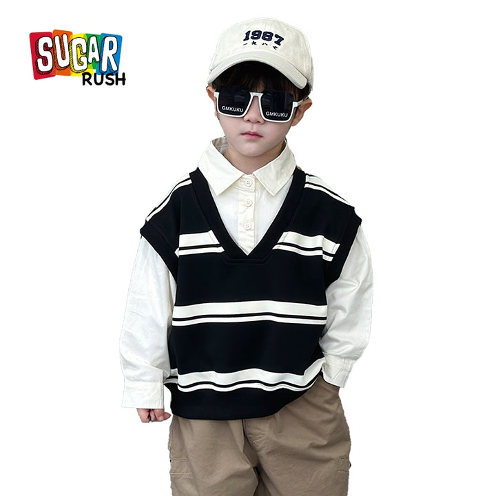 Boys Spread Collar Curved Casual Shirt
