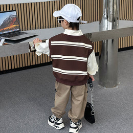 Boys Striped Spread Collar Curved Casual Shirt