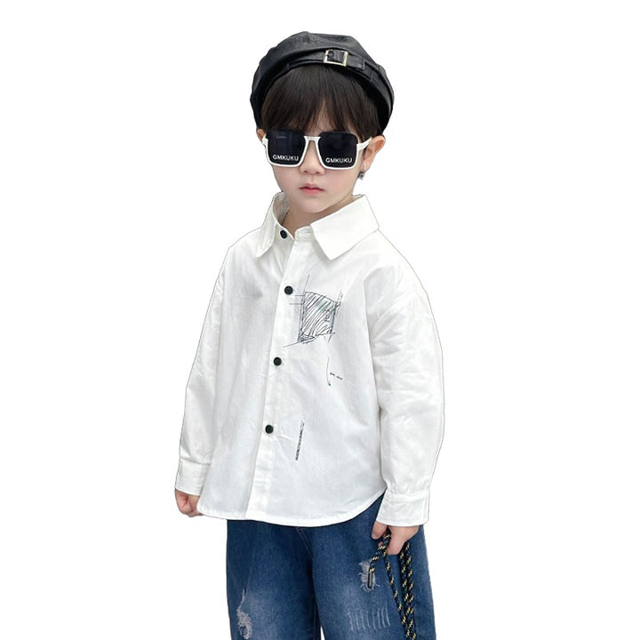 Boys Cotton Spread Collar Flap Curved Casual Shirt