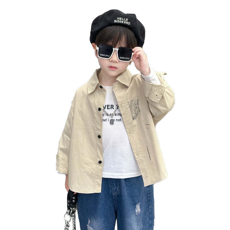 Boys Spread Collar Cotton Curved Casual Shirt