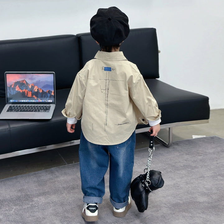 Boys Spread Collar Cotton Curved Casual Shirt