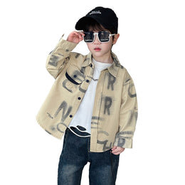 Boys Graphic Printed Cotton Spread Collar Curved Casual Shirt