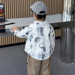 Boys Graphic Printed Spread Collar Cotton Curved Casual Shirt