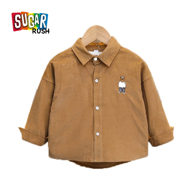Boys Spread Collar Roll-Up Sleeves Cotton Curved Casual Shirt