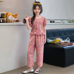 Girl Checked Design Top with Pyjamas Clothing Set