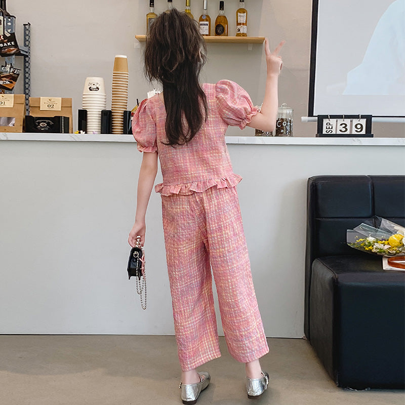 Girl Checked Design Top with Pyjamas Clothing Set