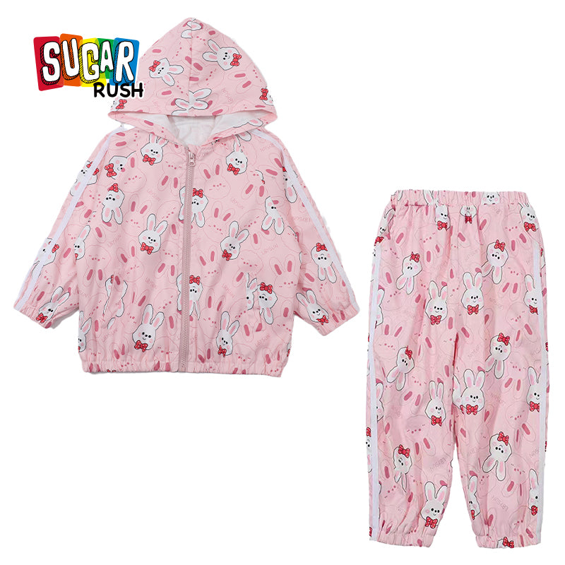 Girls Pink Graphic Printed Hooded Coat with Pyjamas